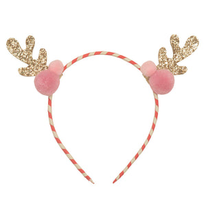 Stripy pom pom reindeer headband