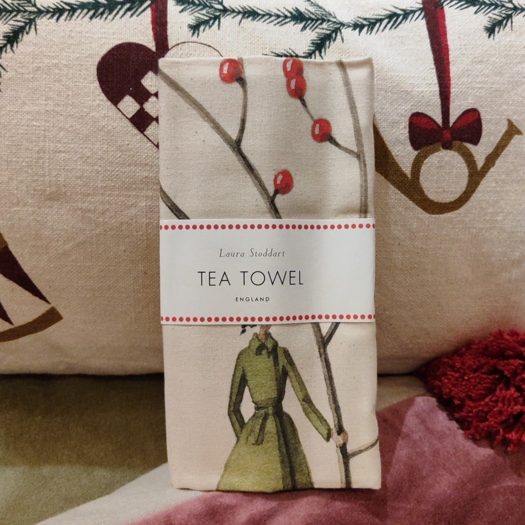 Red berries Christmas tea towel