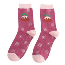 Load image into Gallery viewer, Christmas pudding socks - berry
