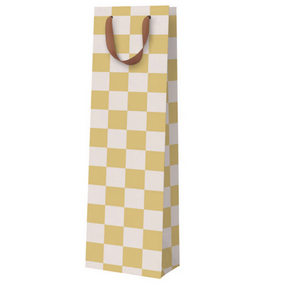 Mustard checkerboard bottle bag