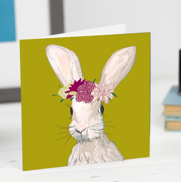 Mavis bunny with headdress greetings card