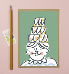 Birthday cake hat green card