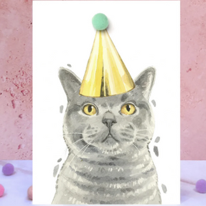 British blue shorthair cat pompom birthday card