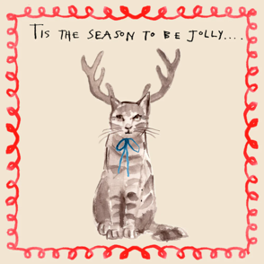 Tis the season cat antlers Christmas card