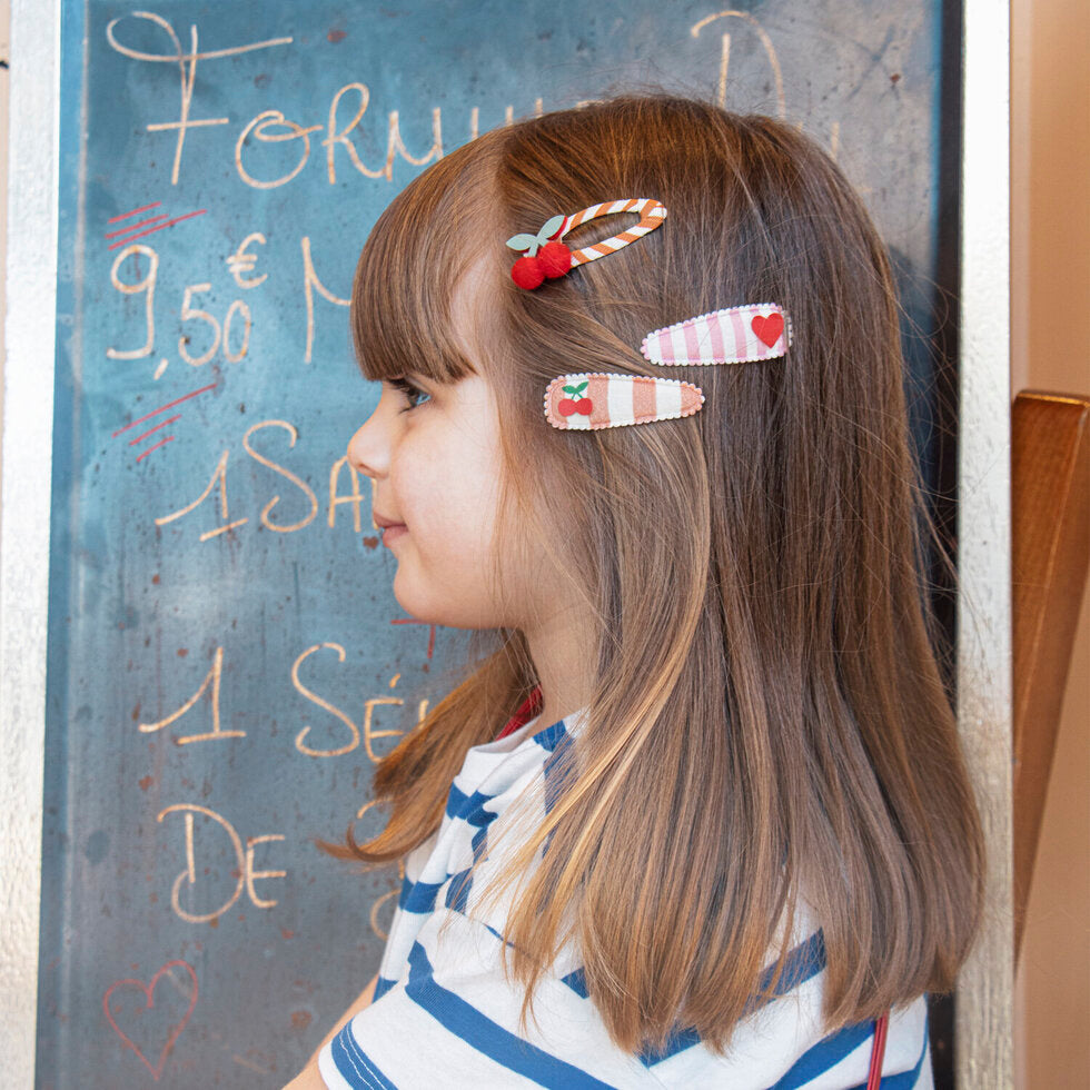 Cherry stripe fabric clip set