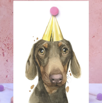 Dachshund pompom birthday card