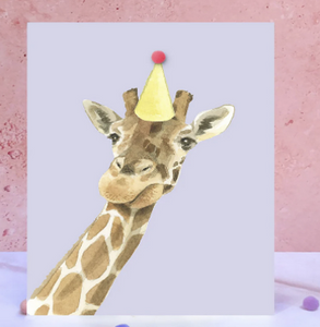 Giraffe pompom animal birthday card