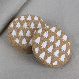 Festive trees (white) cork coaster or placemat