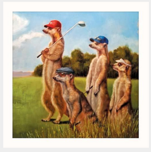 Meerkats playing golf card