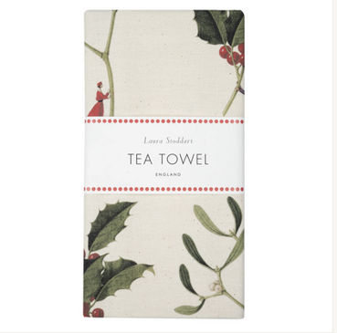 Christmas tea towel - holly & mistletoe