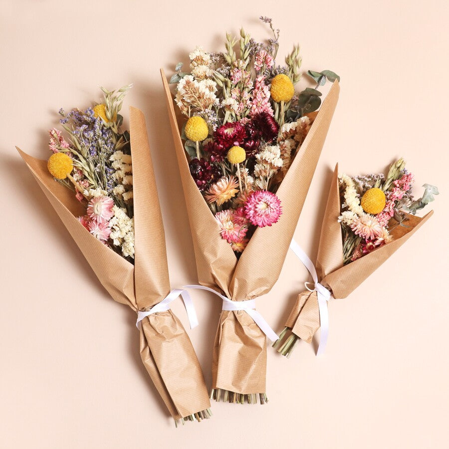 Dried flowers -  pink/yellow/white bouquets