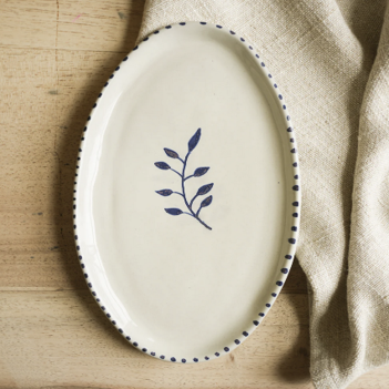 Hand painted botanic oval plate