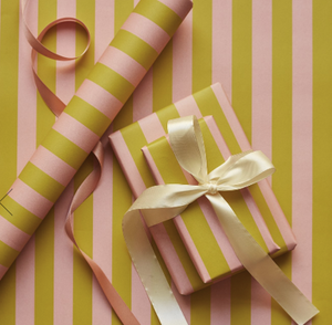 Stripe green & pink gift wrap