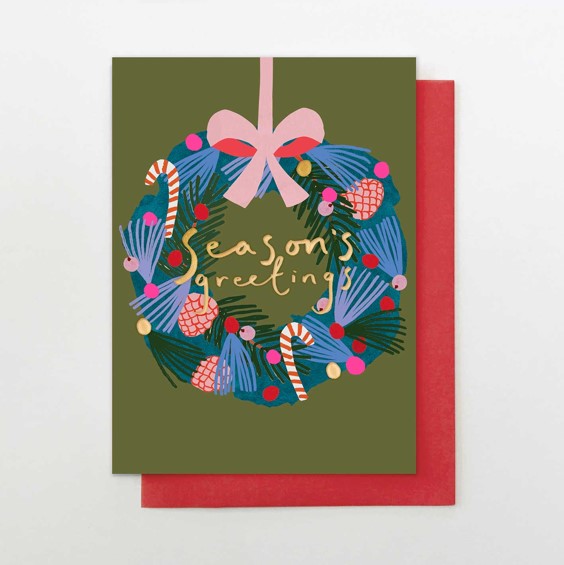Season's greetings wreath card
