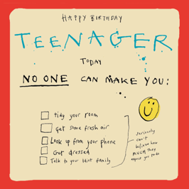 Teenage birthday checklist  greetings card