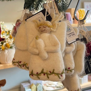 Christmas dec - angel w/embroidery holding candle - small