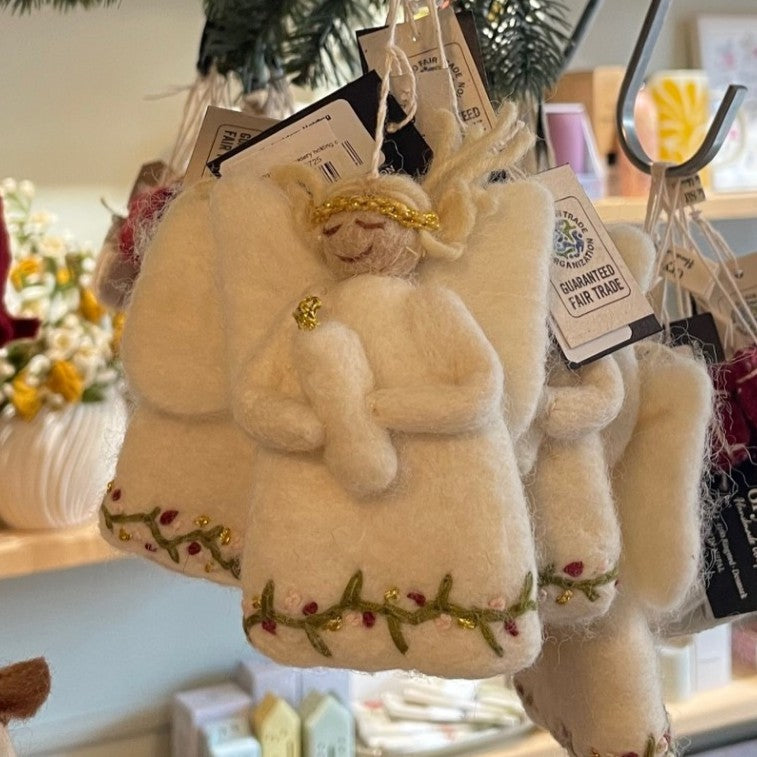 Christmas dec - angel w/embroidery holding candle - small
