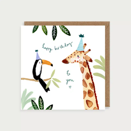 Toucan & giraffe birthday card