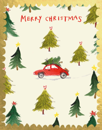 Xmas car & trees greetings card
