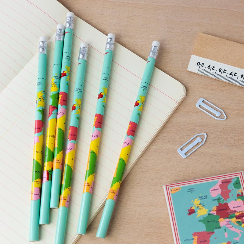 World map pencils