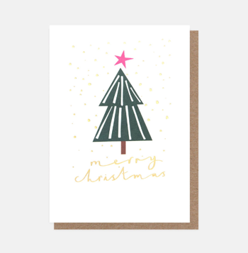Merry Christmas tree gold snow