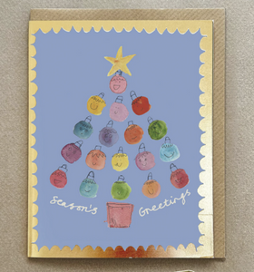 Christmas tree smiley baubles card