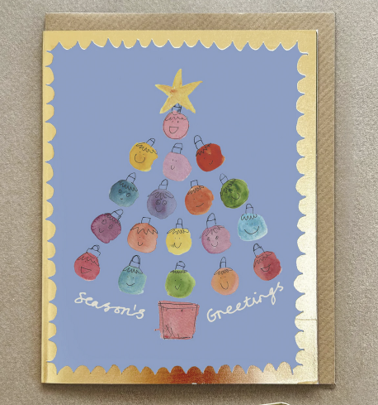Christmas tree smiley baubles card