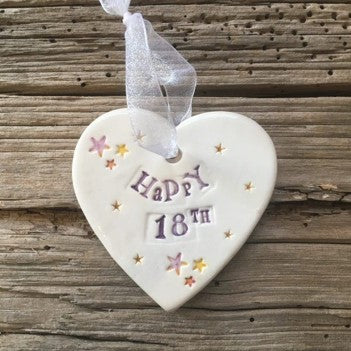 18th birthday handmade ceramic hanging heart