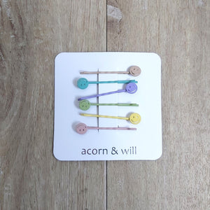 Smiley face hair clips - pastel - set of 6