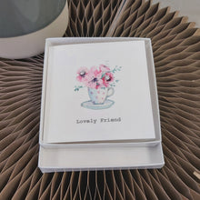 Load image into Gallery viewer, Boxed earrings card - lovely friend teacup
