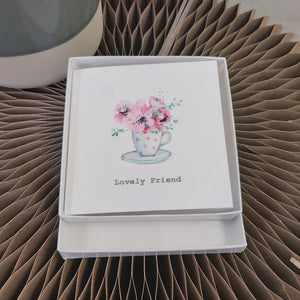 Boxed earrings card - lovely friend teacup