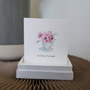 Boxed earrings card - lovely friend teacup