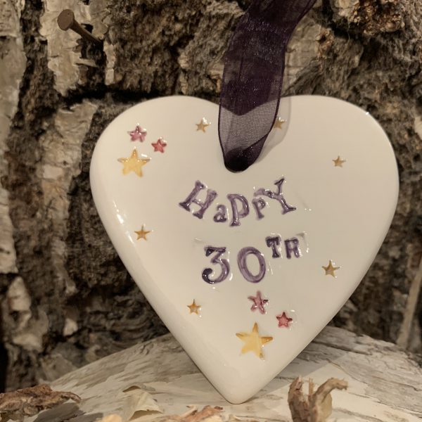 30th birthday handmade ceramic hanging heart