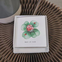 Load image into Gallery viewer, Boxed earrings card - ladybird clover good luck

