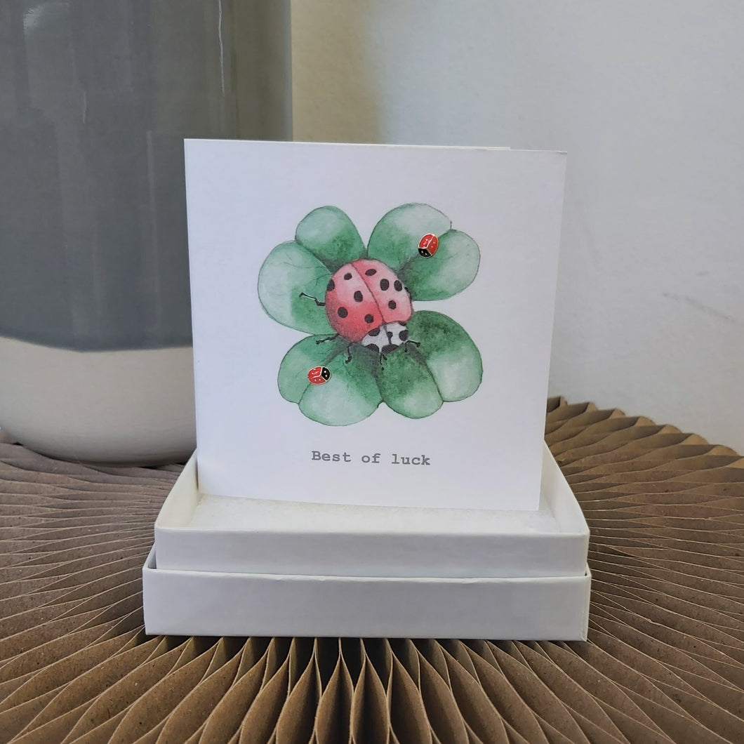 Boxed earrings card - ladybird clover good luck