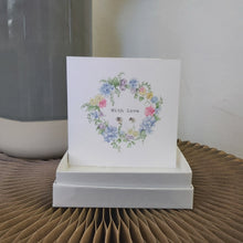Load image into Gallery viewer, Boxed earrings card - hydrangea wreath
