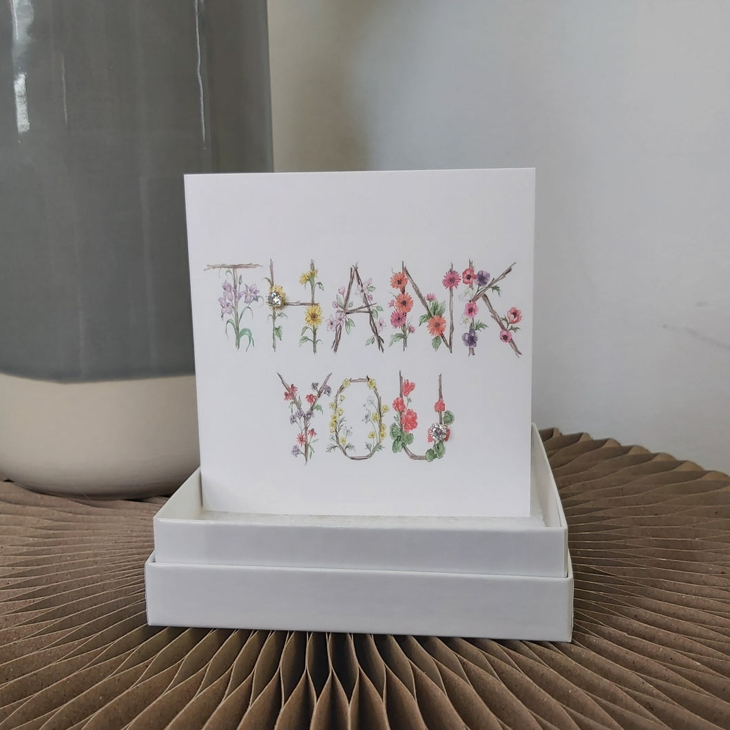 Boxed earrings card - thank you floral