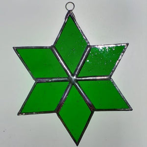 Handmade glass 6 pointed star - medium - Christmas green