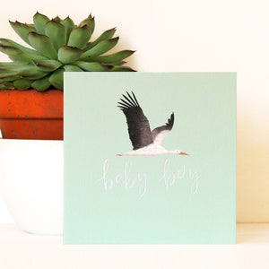 Stork new baby card - blue