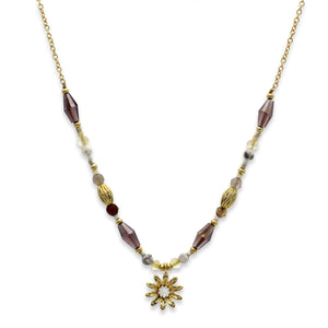 Banu flower gemstone necklace - gold