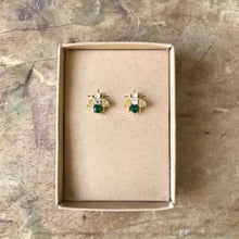 Load image into Gallery viewer, A pair of delicate bee earrings featuring 3 coloured jewels.  A beautiful gift for someone special.
