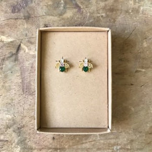 A pair of delicate bee earrings featuring 3 coloured jewels.  A beautiful gift for someone special.