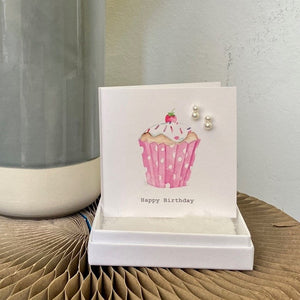 Boxed earrings card - happy birthday cupcake