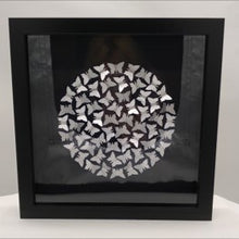 Load image into Gallery viewer, Small print - small silver butterflies in circle on black back - black frame
