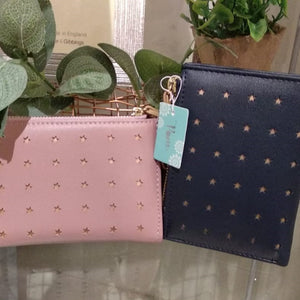Compact purse with rose gold stars - navy
