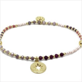 Handmade Flute pink & gold gemstone stretch bracelet