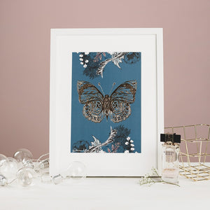 Mounted butterfly (white) A4 framed print