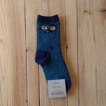 Load image into Gallery viewer, Cheetah luxe socks with bumblebee pin - midnight
