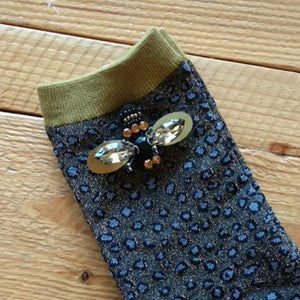 Cheetah luxe socks with bumblebee pin - ivy