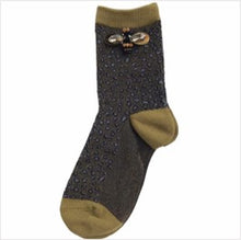 Load image into Gallery viewer, Cheetah luxe socks with bumblebee pin - pink
